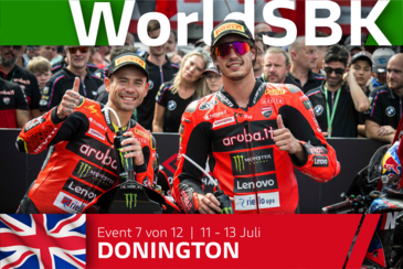 WSBK Runde 7 in Donington Park: Bulega in beiden Rennen auf P2, Doppel-Podium am Sonntag
